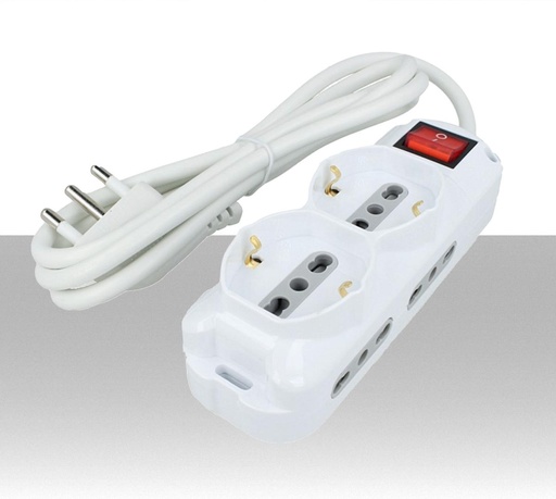 [SA0379] Multipresa elettrica 6 posti con pulsante luminoso e cavo da 1,5 metri 10/16A Bipasso Schuko