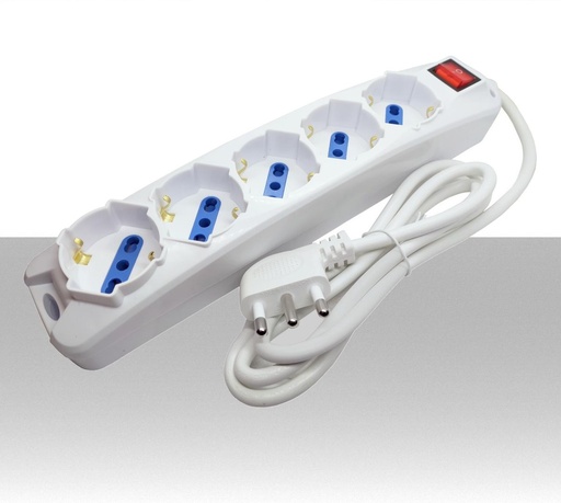 [SA0380] Multipresa elettrica 5 posti ciabatta con pulsante luminoso e cavo da 1,5 metri 10/16A Bipasso Schuko