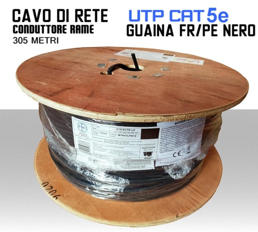 [MS0919] Cavo Ethernet LAN CAT 5e UTP conduttore in RAME guaina FR/PE matassa 305 metri MicroTek