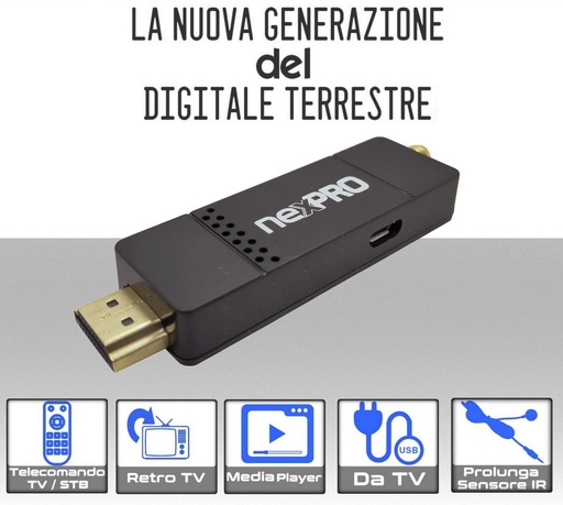 [MS0053] Decoder TV retro tv NEXPRO dvb t2  ultra compatto con telecomando 2 in 1 risoluzione video Full HD