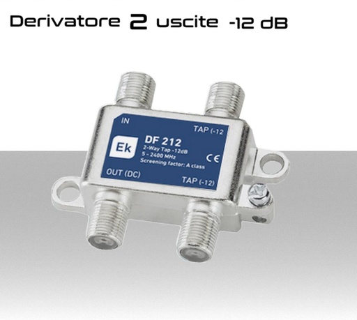 [MS1516] Derivatore antenna  2 uscite attenuazione -12dB con 1 via passante DC  schermato con connettore F per  banda TV e Satellite di Ekselans by ITS 