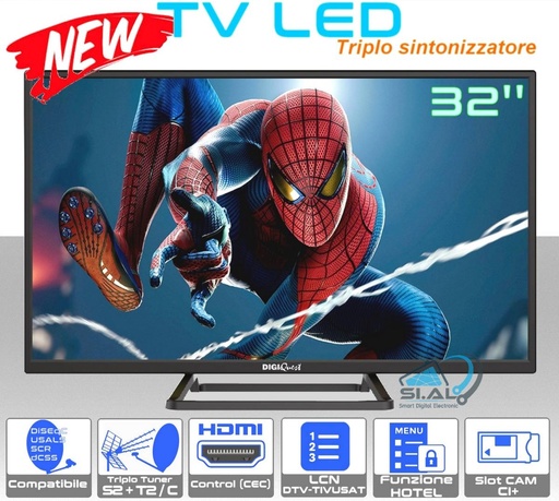 [MS0055] TV 32 pollici led compatibile LCN Tivusat slot C.I.plus Funzione Hotel e lettore multimediale USB DLHR Digiquest