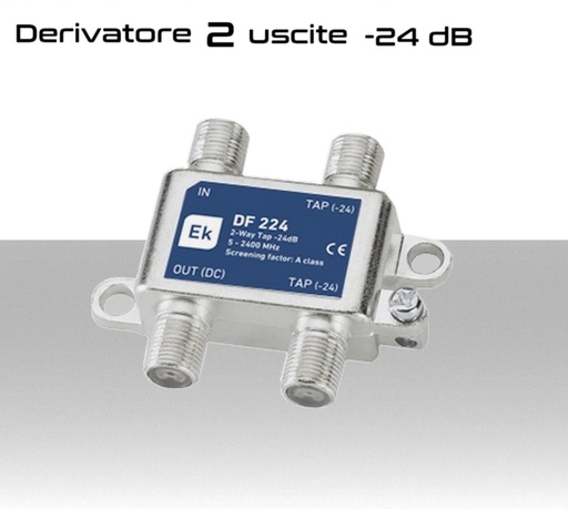 [MS1519] Derivatore antenna 2 uscite attenuazione -24dB con 1 via passante DC schermato con connettore F per banda TV e Satellite di Ekselans by ITS