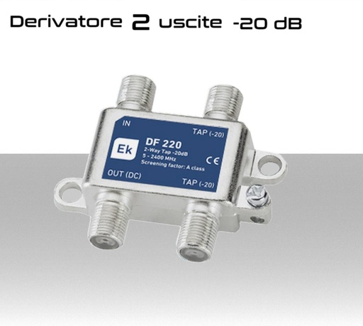 [MS1518] Derivatore antenna 2 uscite attenuazione -20dB con 1 via passante DC schermato con connettore F per banda TV e Satellite di Ekselans by ITS