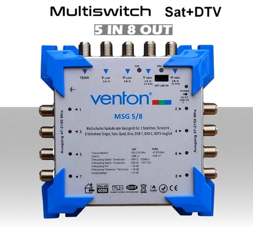 [MS2015] Multiswitch 5/8 centralino autoalimentato satellitare con terrestre per 8 utenze indipendenti serie Venton MSG