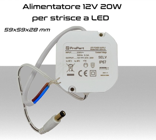 [MS0407] Alimentatore per strisce LED  12V 20W  IP67 da incasso scatola 503  per interno trasformatore universale