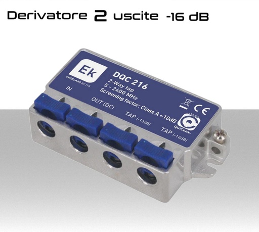 [MS1525] Derivatore antenna 2 uscite -16dB ad innesto rapido con 1 via passante DC schermato in classe A per banda TV e Satellite di Ekselans by ITS