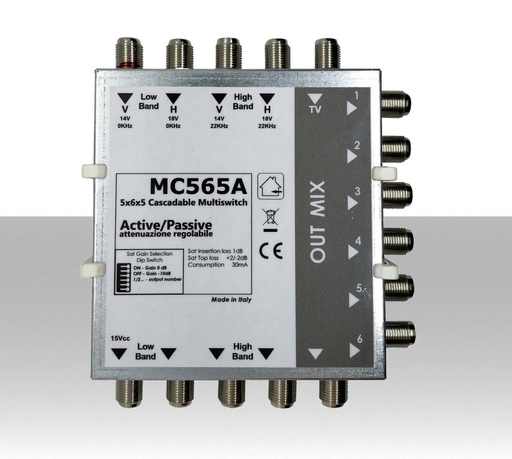 [SA565A] Multiswitch 5 in 6 uscite passante attivo MC565A in cascata satellite con terrestre