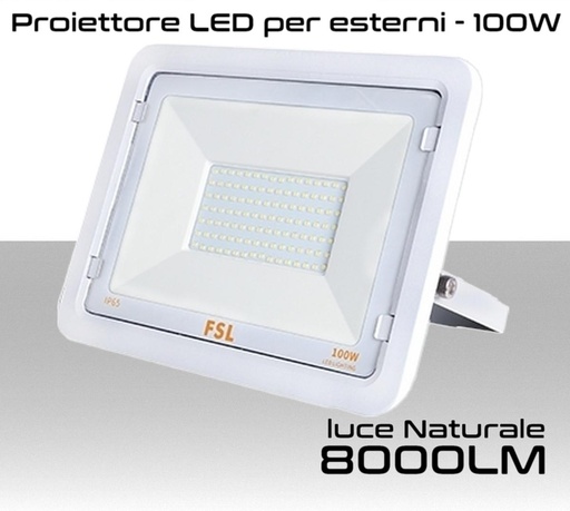 [MS0371] Faretto LED per esterno 100W Luce bianca naturale 4000K IP65 8000 Lumen FSL