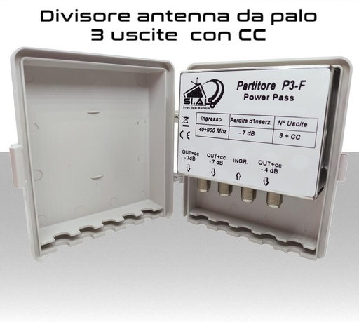 [MS2759] Partitore antenna TV 3 uscite da palo divisore con passaggio CC su tre uscite