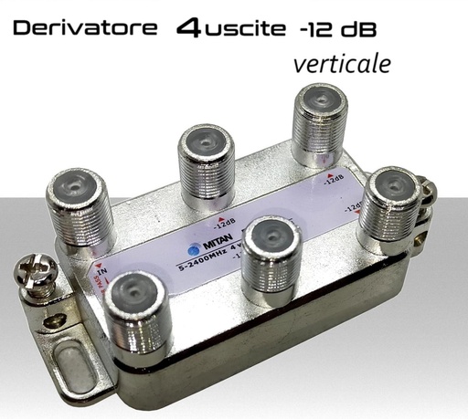 [MS2400] Derivatore antenna 4 uscite verticale attenuazione -12dB con 1 via passante DC schermato con connettore F per banda TV e Satellite mitan DF412