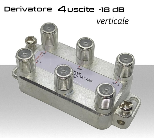 [MS2402M] Derivatore antenna 4 uscite verticale attenuazione -18dB con 1 via passante DC schermato con connettore F per banda TV e Satellite mitan DF418