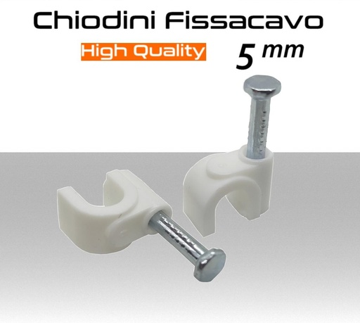 [MS0932] Chiodini fissacavo 5mm bianchi in acciao alta qualità per cavi tondi confezione da 100 pz.Microtek