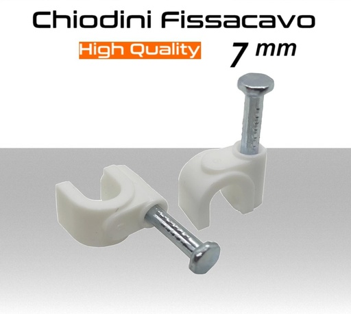 [MS0933] Chiodini fissacavo 7mm bianchi in acciao alta qualità per cavi tondi confezione da 100 pz.Microtek