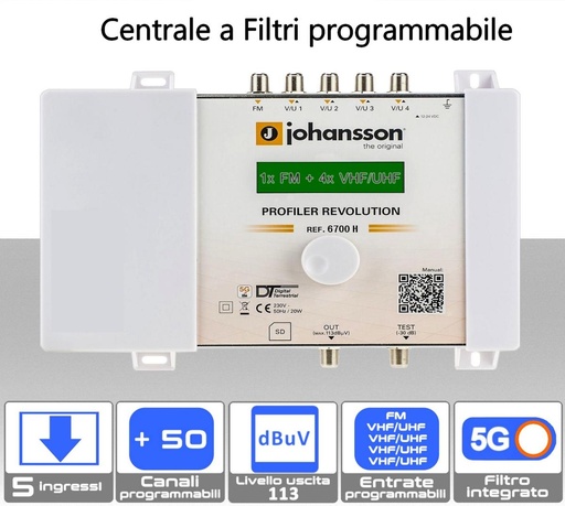 [MS3333] Centralina TV Johansson 6700 5 ingressi VHF-UHF a filtri digitali 5G Ready