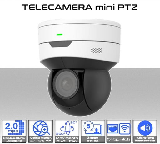 [MSIPCP142X5I] Telecamera wi-fi speed dome IP PoE Onvif 2MP Ottica 2.7-13.5 mm con Audio Uniarch