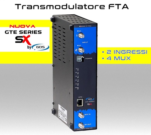 [MS2SX04T] Transmodulatore GDS serie GTE-SX a 2 ingressi SAT multistream canali FTA