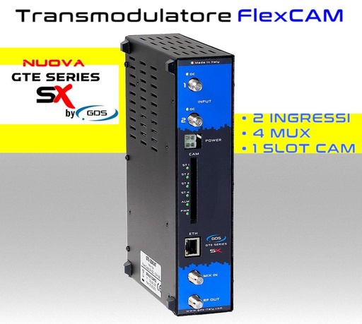 [MS2SX14T] Transmodulatore GDS serie GTE-SX a 2 ingressi SAT multistream 1 slot FlexCAM 