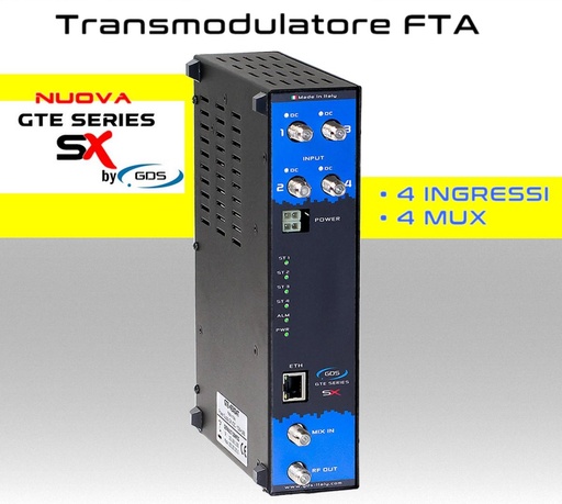 [MS4SX04T] Transmodulatore GDS serie GTE-SX a 4 ingressi SAT multistream canali FTA