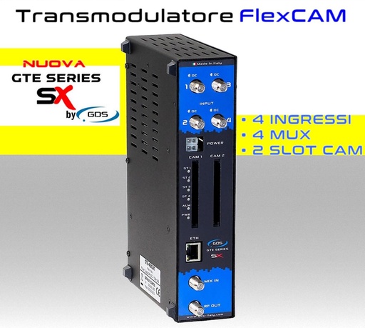 [MS4SX24T] Transmodulatore GDS serie GTE-SX a 4 ingressi SAT multistream 2 slot FlexCAM