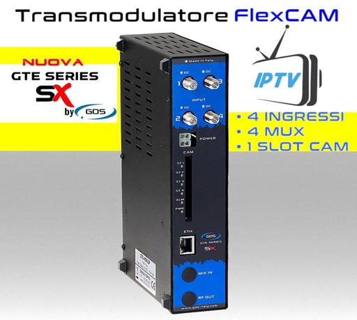 [MS4SX1IP] Transmodulatore IPTV serie GTE-SX a 4 ingressi SAT multistream 1 slot FlexCAM