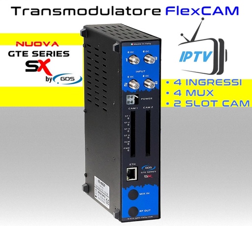 [MS4SX2IP] Transmodulatore IPTV serie GTE-SX a 4 ingressi SAT multistream 2 slot FlexCAM