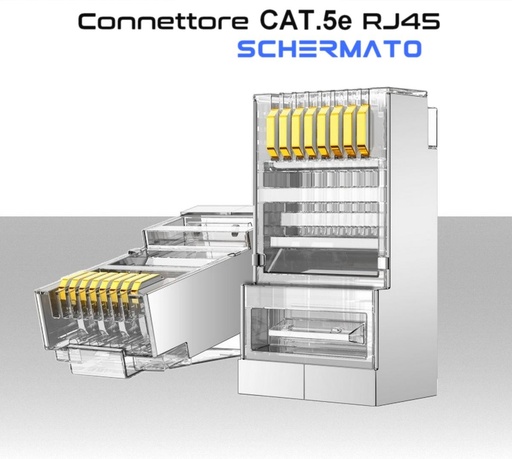 [CN1528] Connettore RJ45 CAT 5e FTP schermato per cavi Ethernet LAN conf.100pz.Barattolo