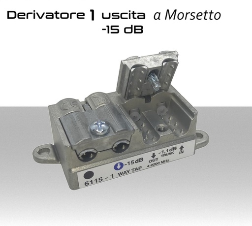 [MS3102] Derivatore antenna 1 uscita a morsetto attenuazione -15dB per SAT/DTT Telewire 6115