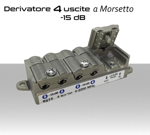 [MS3108] Derivatore antenna 4 uscite a morsetto attenuazione -15dB per SAT/DTT Telewire 6415