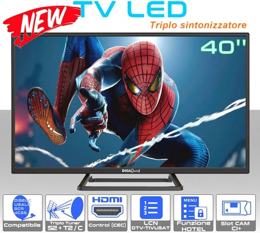 [MS0060] TV 40 Pollici LED per Hotel e Strutture Ricettive | Certificato Tivùsat, Risparmio Energetico, Funzione Multiroom