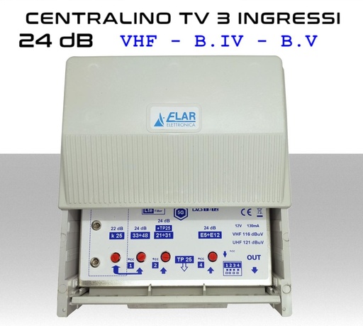 [MS2787] Centralino TV da palo 3 ingressi VHF-B.IV-B.V 24dB Regolabile Elar MD2055K1L