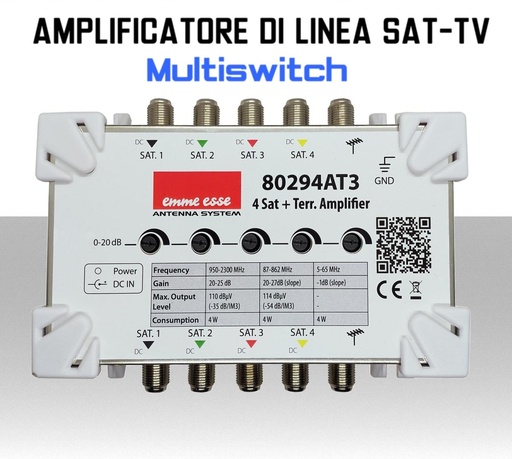 [MS2438E] Amplificatore di linea multiswitch in cascata SAT e DTT regolabile