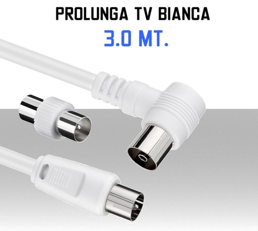 [MS31455] Cavo Antenna Tv prolunga da 3 metri spina maschio e femmina 90° bianca