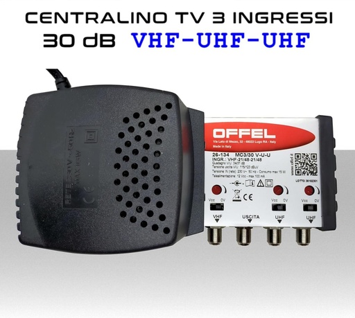 [MS3202] Centralino antenna TV da interno 3 ingressi BIII-UHF-UHF 30dB serie Offel 26-134