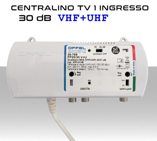 [MS3207] Centralino antenna TV da interno 1 ingresso BIII-UHF 30dB serie Offel 26-759