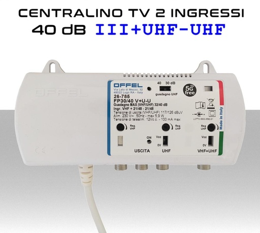 [MS3211] Centralino antenna TV da interno 2 ingressi BIII/UHF-UHF 40dB serie Offel 26-785