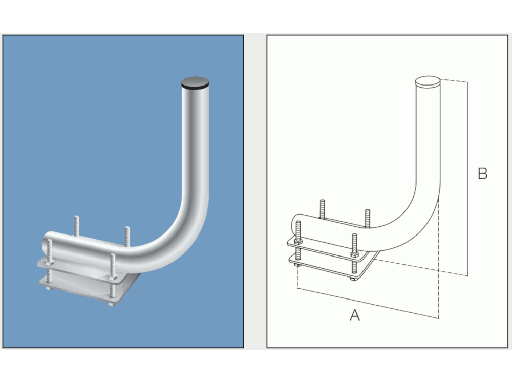 [ZAC400904] Supporto curvo a 90° ø 40 da ringhiera cm.26 piast. 120x80x5 + contropiastra - Zincatura a fuoco