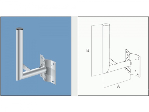 [ZAC6090L] Supporto 90° ø 60x3 attacco palo/muro Senza Bullonialzo cm.30 h.cm.50 piastra 200x150x4 - Zincatura a fuoco