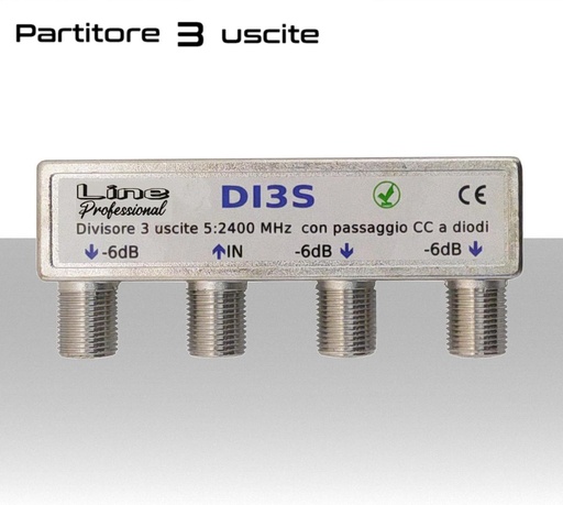 [MSDI3S] Partitore tv 3 uscite con connettori F su stesso lato per banda TV e Satellite