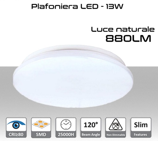 [MS0154] Plafoniera LED 13W luce naturale  880 lumen Ø260x55mm