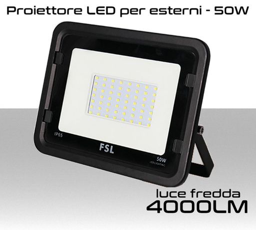 [MS0167] Faretto LED per esterno 50W Luce bianca fredda 6500K IP65 4000 Lumen FSL