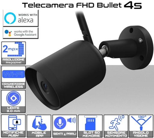 [MS0177BIS] Telecamera bullet WI-FI nera da esterno con audio e microfono