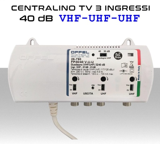 [MS3212] Centralino antenna TV da interno 3 ingressi BIII-UHF-UHF 40dB serie Offel 26-790