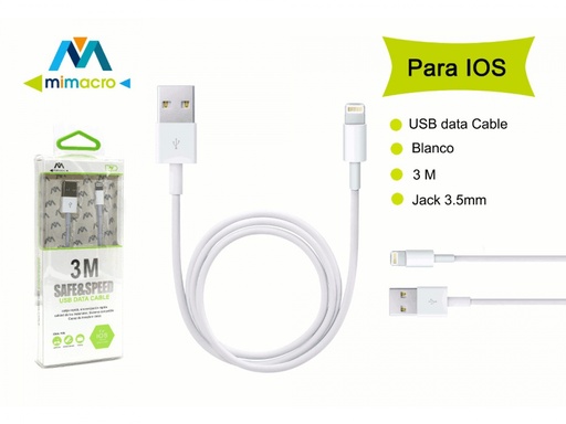 [MIM30-254] Cavo alimentazione USB per IOS - Alta corrente - Lunghezza 3 metri