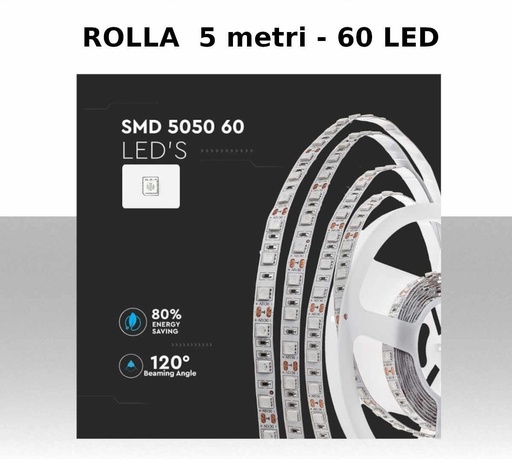 [SKU-212122] LED Strip SMD5050 - 60 LEDs 3000K IP20 - Rolla da 5 metri - Lumen:900/m