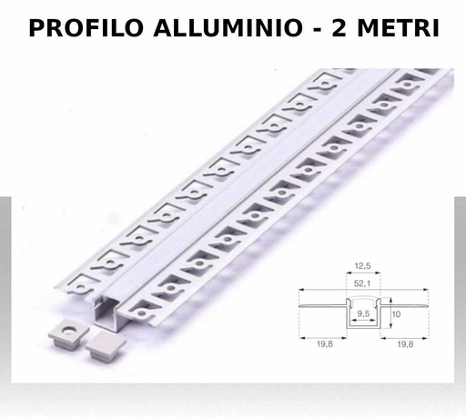 [SKU-3360] Profilo Alluminio ad Incasso per Cartongesso (Max l: 9,5mm) Copertura Satinata 2000 x 60mm