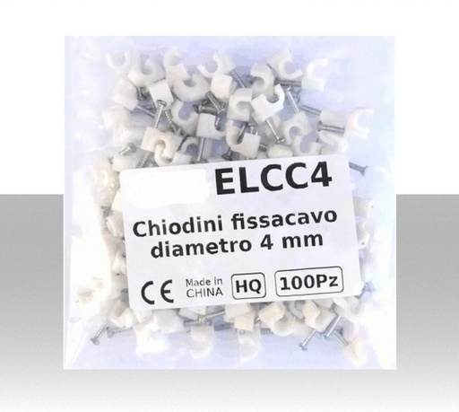 [ELCC4] Chiodini fissacavo bianco in acciaio (0.55% di carbonio) per cavi con diametro max 4mm -  Confezione 100Pz