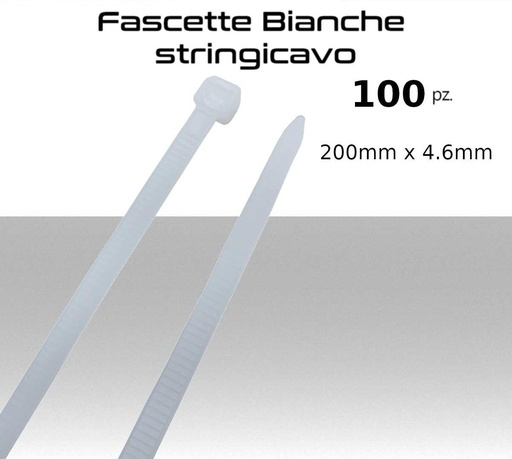 [ELFA4620B] Fascetta per cablaggi in Nylon Resistente - 200 x 4.6mm - Colore Bianco Trasparente - Confezione 100pz