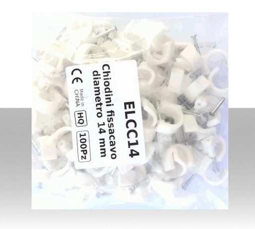 [ELCC14] Chiodini fissacavo bianco in acciaio (0.55% di carbonio) per cavi con diametro max 14mm -  Confezione 100Pz