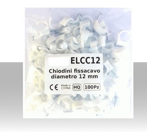 [ELCC12] Chiodini fissacavo bianco in acciaio (0.55% di carbonio) per cavi con diametro max 12mm -  Confezione 100Pz